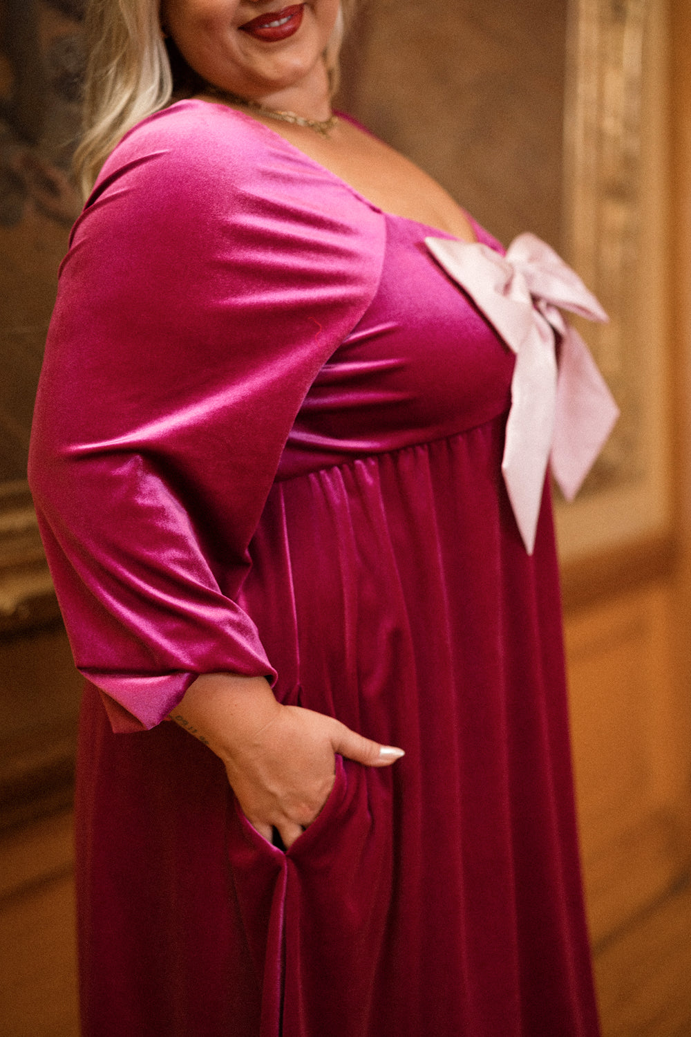 Jewel Dress in Merry Magenta Velvet