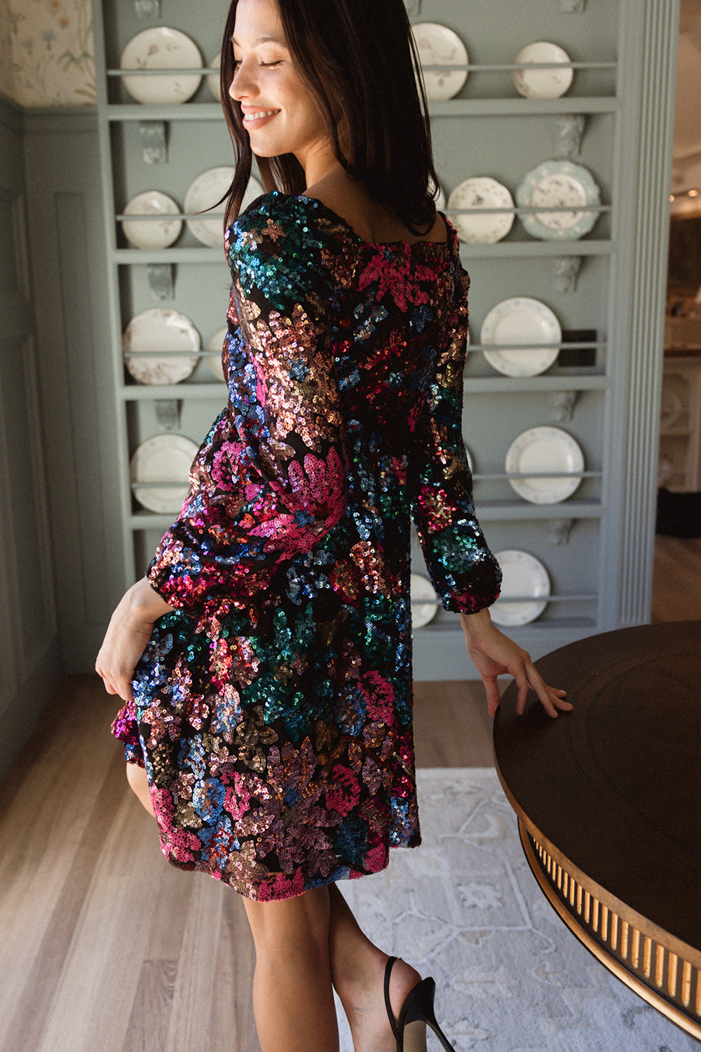 Jewel Dress in Multicolor Bloom Sequin