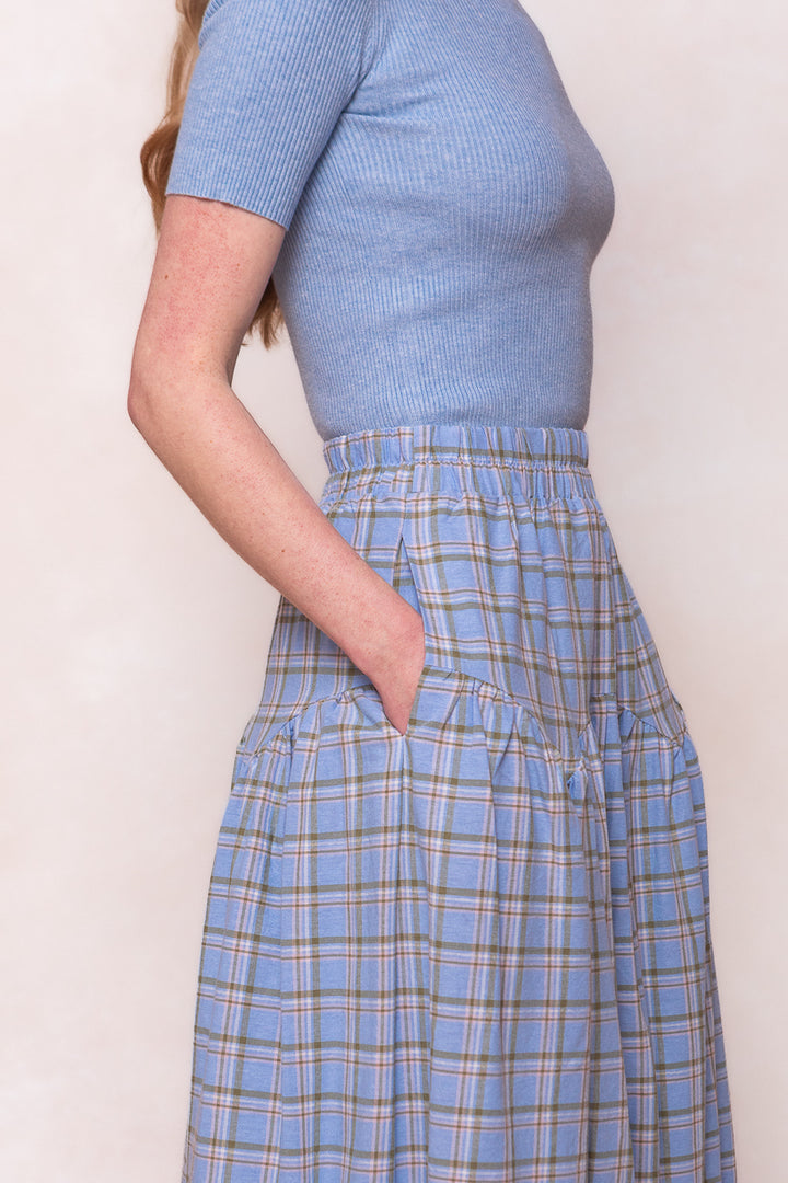 Jo Skirt in Light Blue Plaid