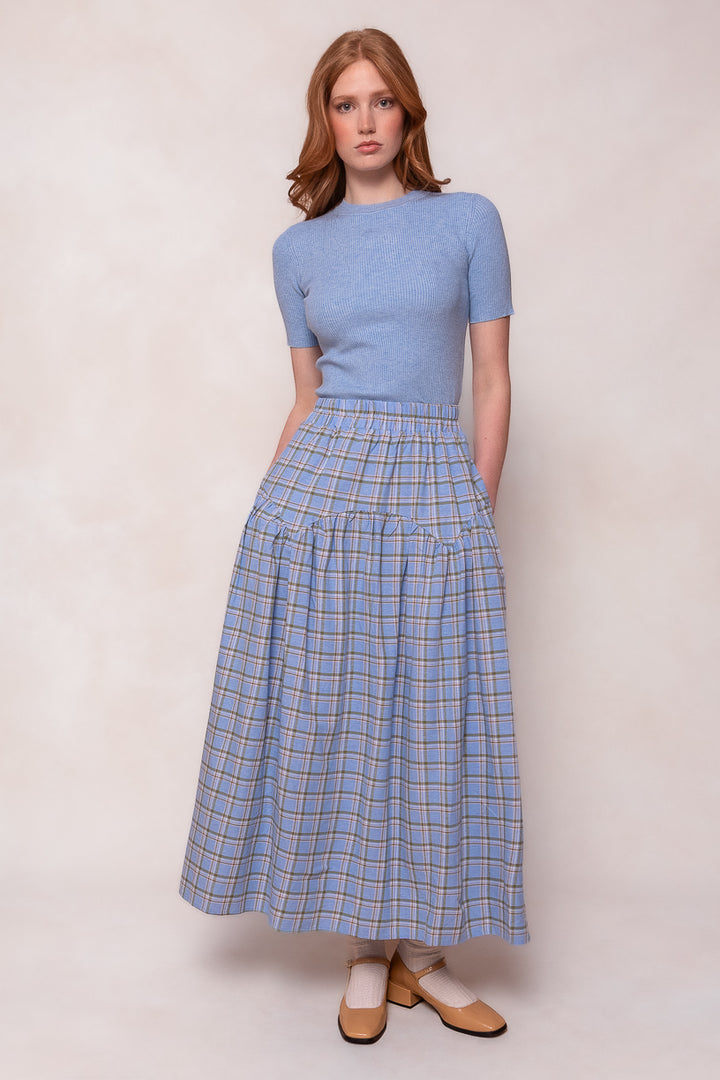 Jo Skirt in Light Blue Plaid