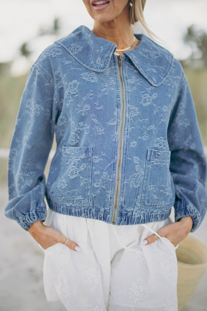 Josie Bomber Jacket in Floral Denim