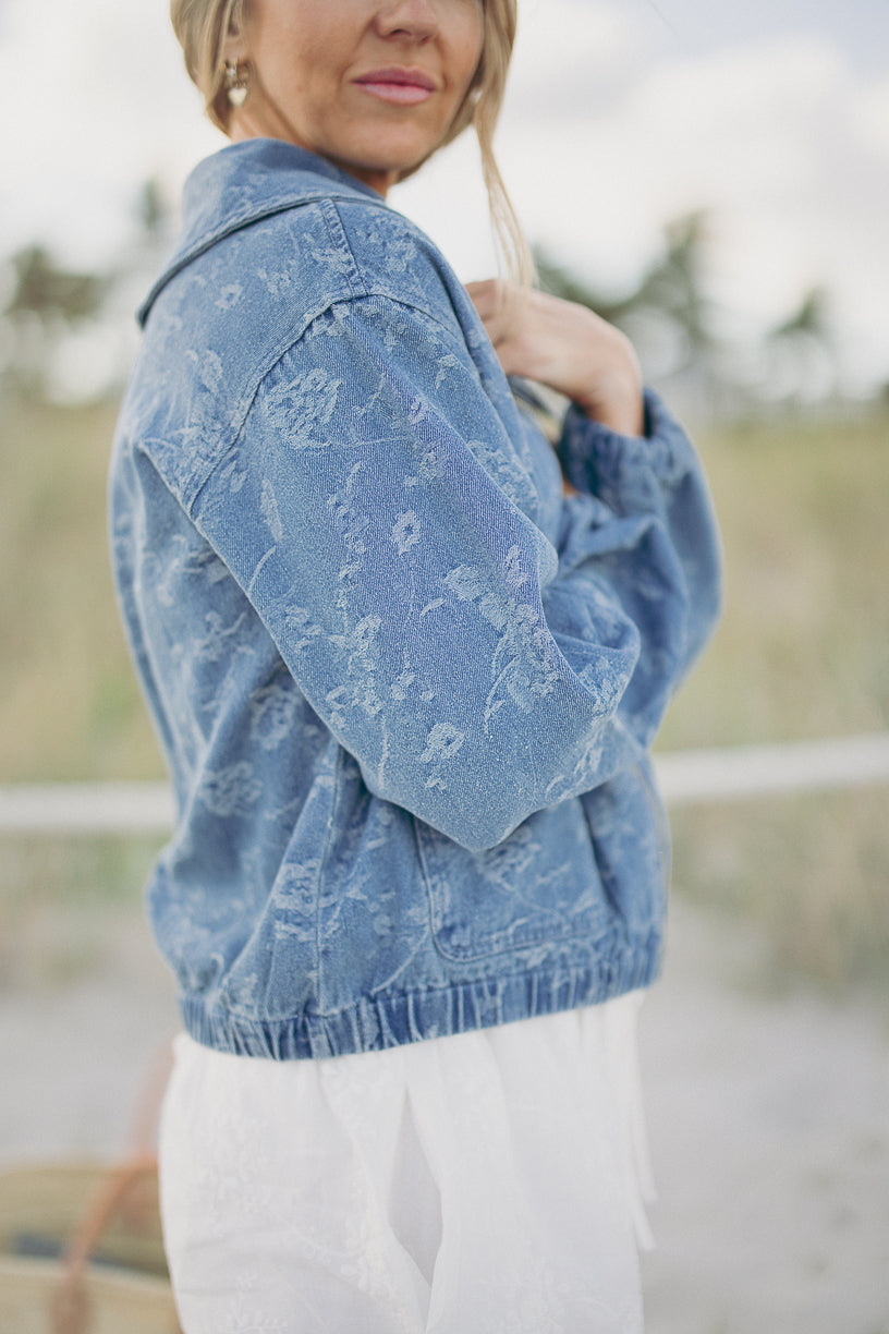 Josie Bomber Jacket in Floral Denim