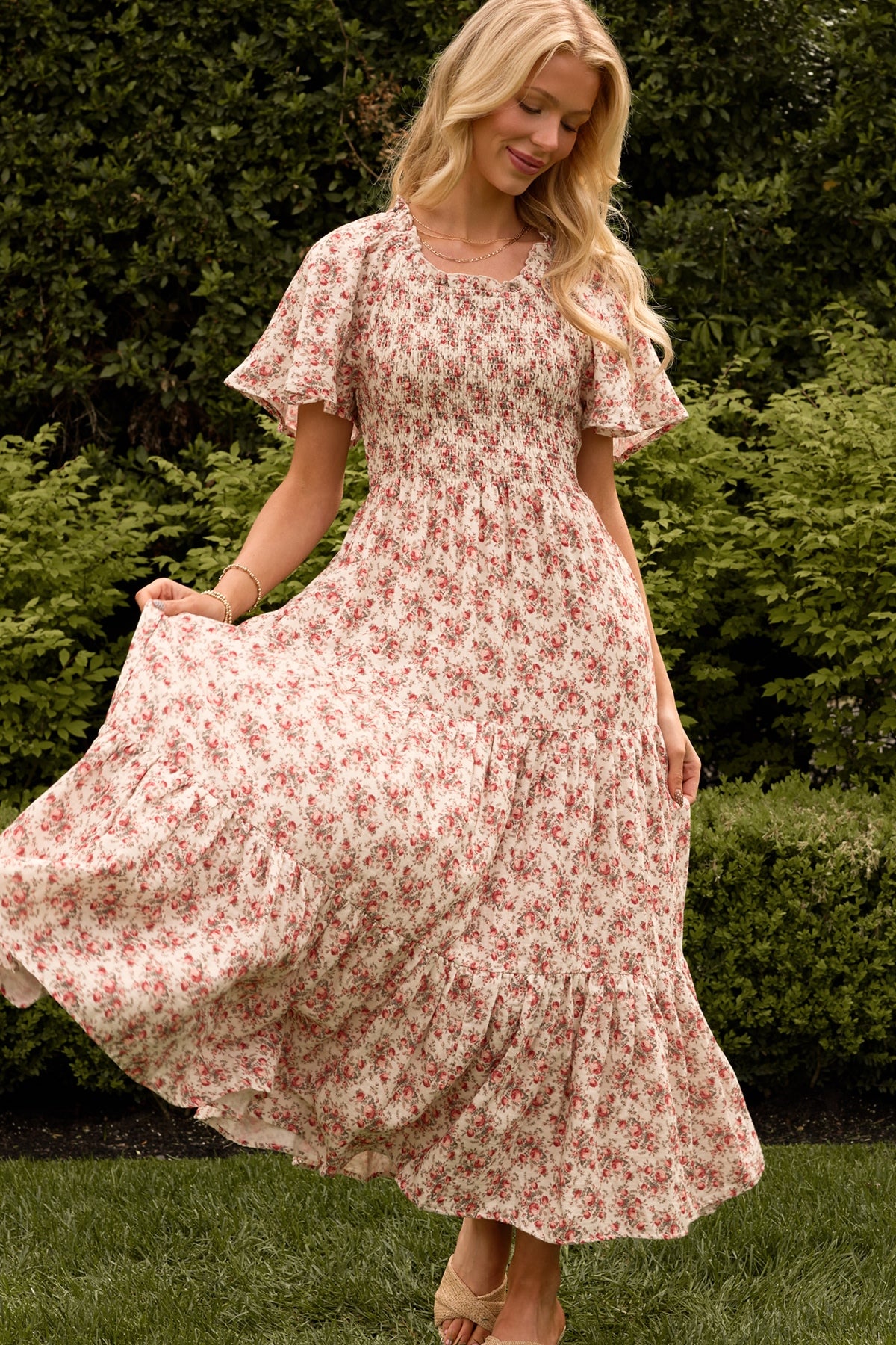 Jovie Floral Midi Dress in Ivory Heritage Rose – Ivy City Co