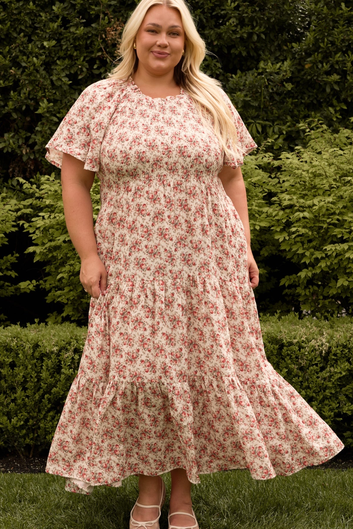 Jovie Floral Midi Dress in Ivory Heritage Rose – Ivy City Co
