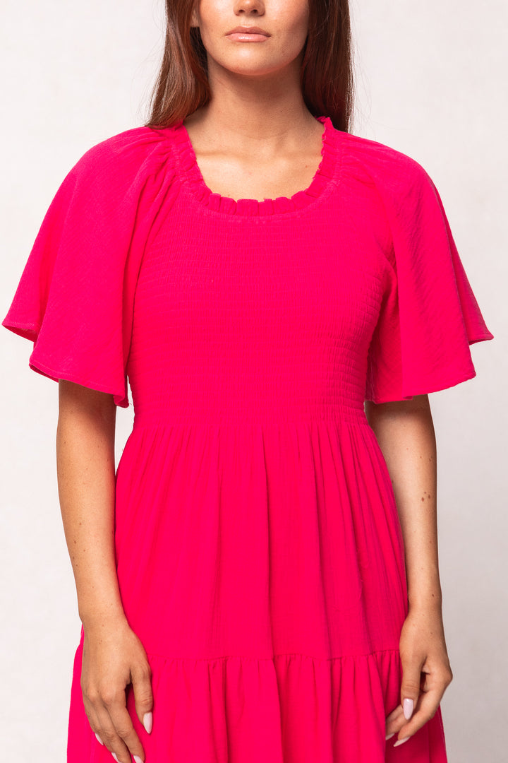 Jovie Midi Dress in Hot Pink