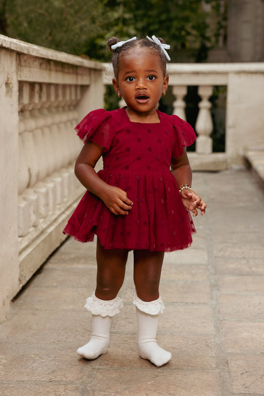 children's burgundy dresses Baby Solange Dress Set in Tulle 12-18M Versace Jeans Couture Jersey geometric lace If you’re not sure Drawers:Small Drawers on Left