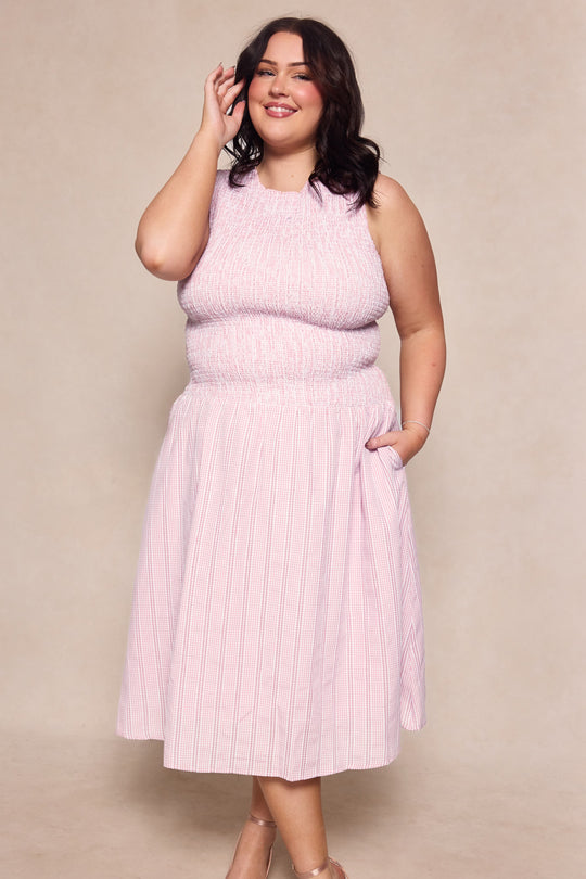 Karla Dress in Pink Striped Gingham