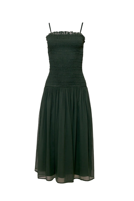Green dress with thin straps on a white background