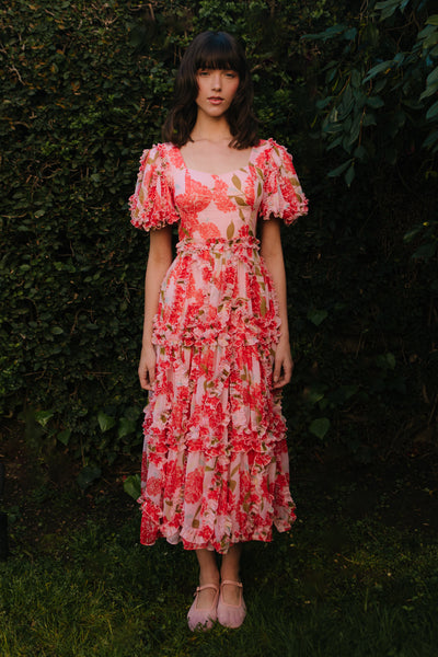 Garden Puff Dress ピンク Kawaii French Style Pink Lace Chiffon Fairy pink dress with