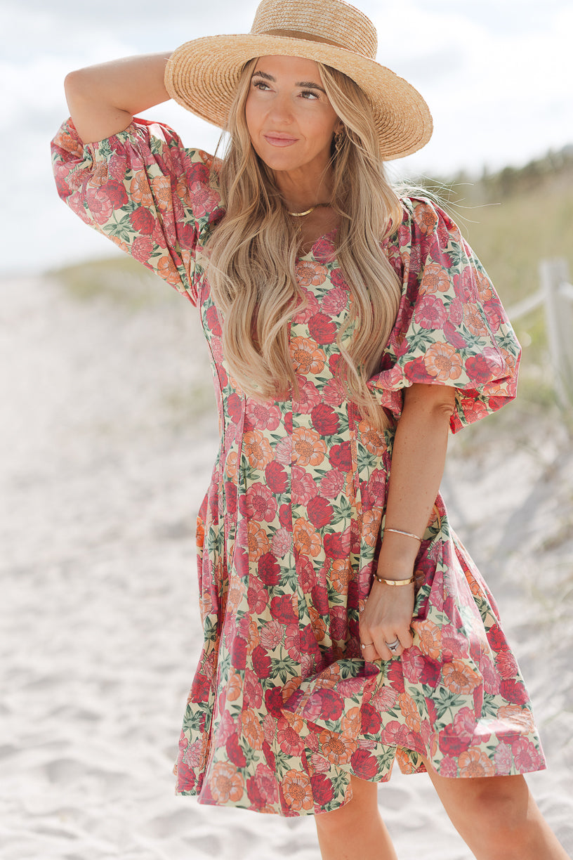 Leah Dress in Pink Floral