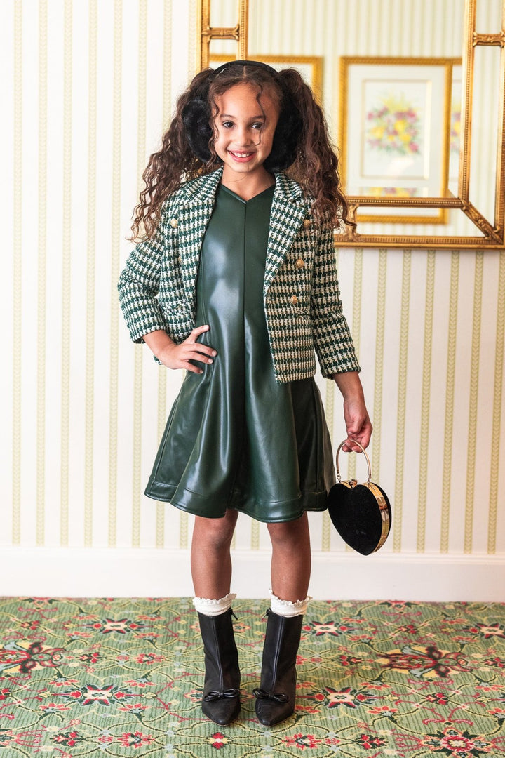 Mini Leah Dress in Green Vegan Leather