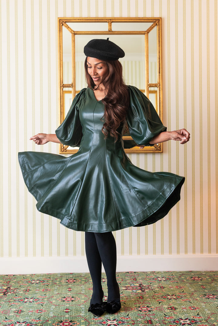 Leah Dress in Green Vegan Leather