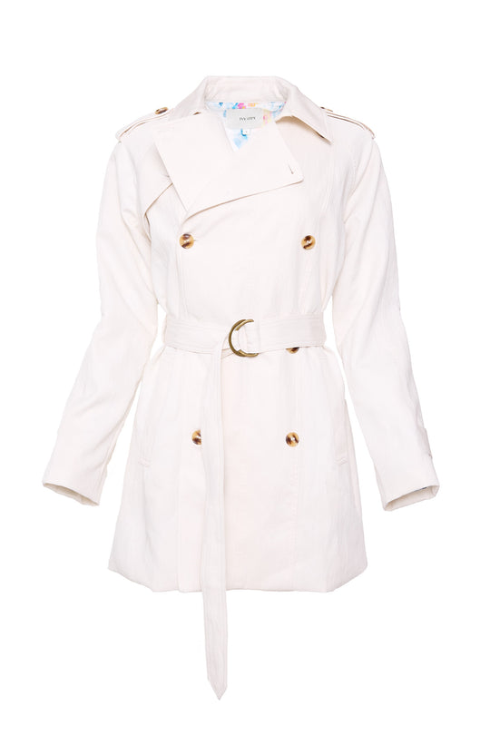 white trench coat against a white background