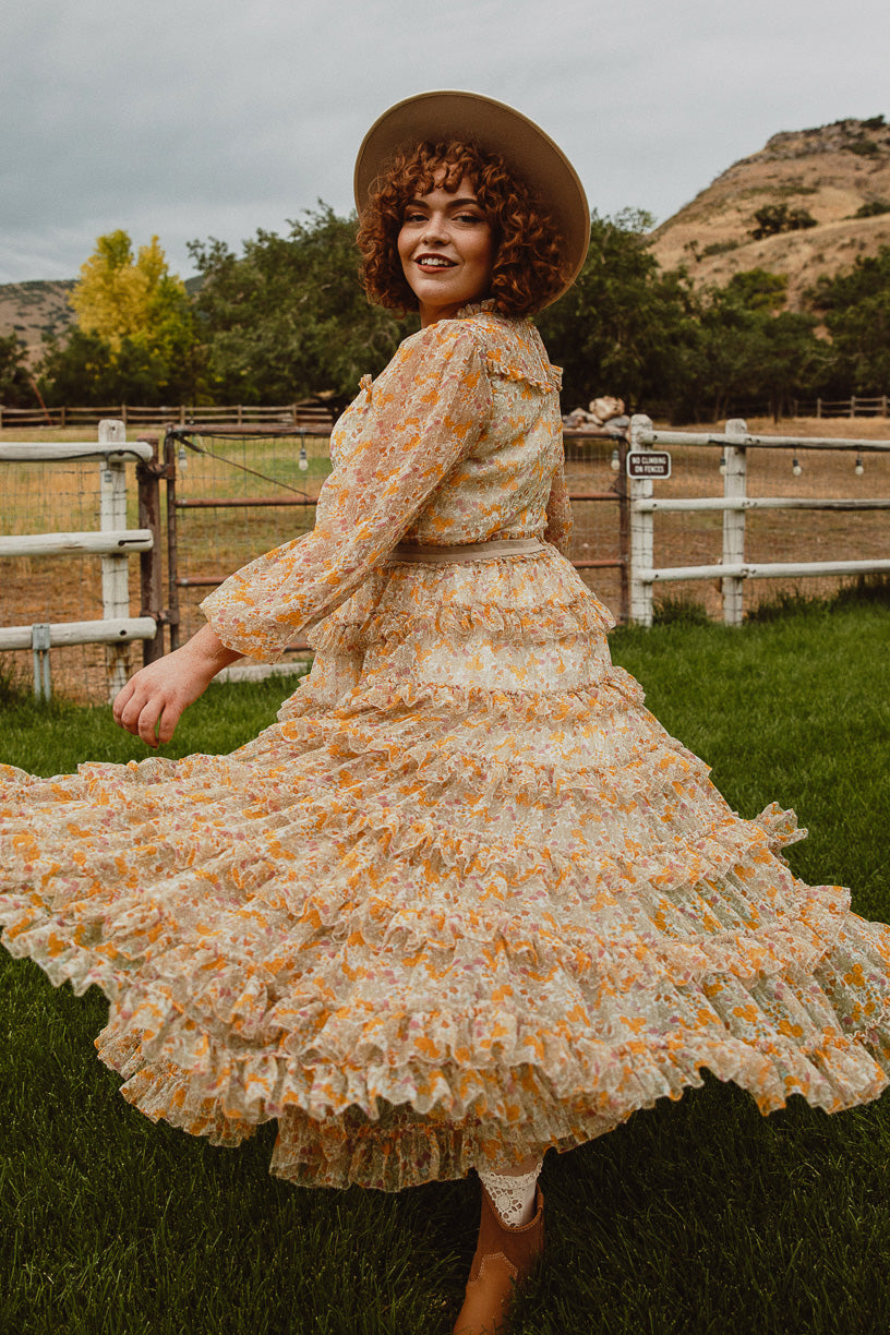 Long Samantha Dress in Clay Floral - FINAL SALE