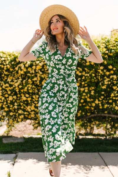 Lucy Dress in Green Floral - FINAL SALE