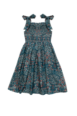 Floral dress with bow straps on a white background