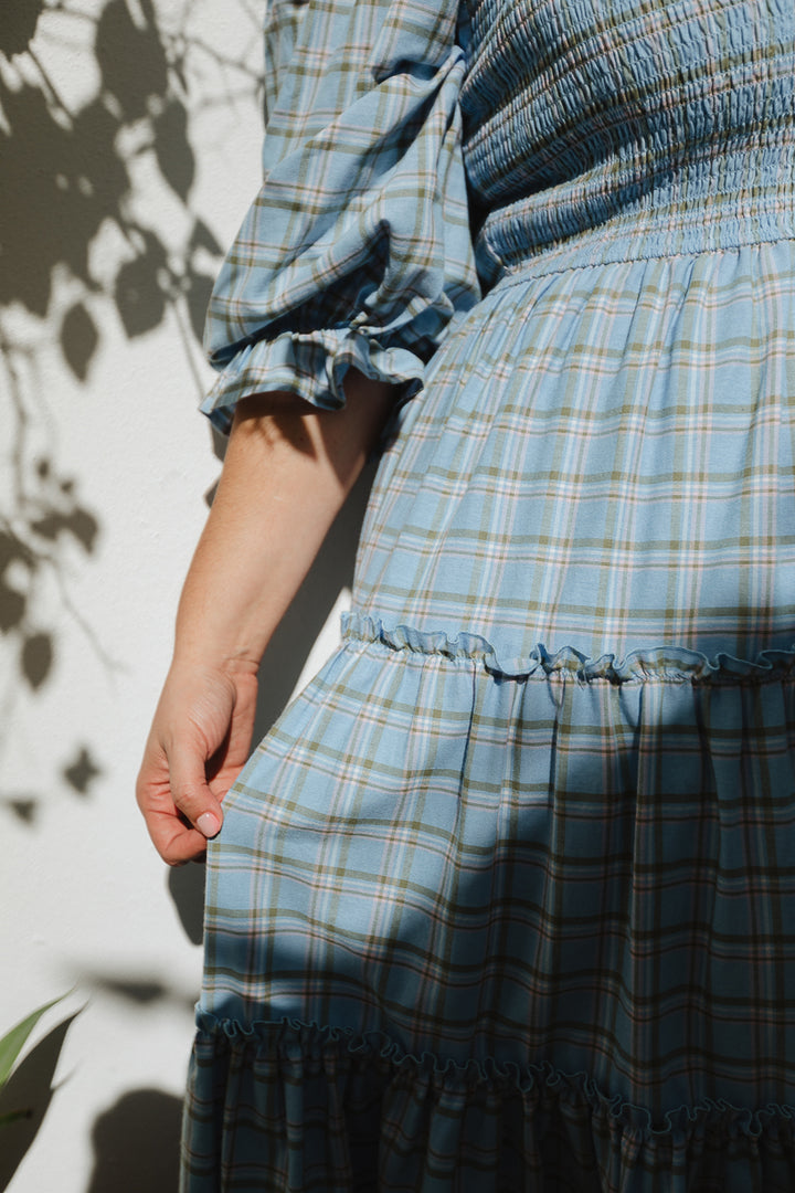 Madeline Dress in Light Blue Plaid