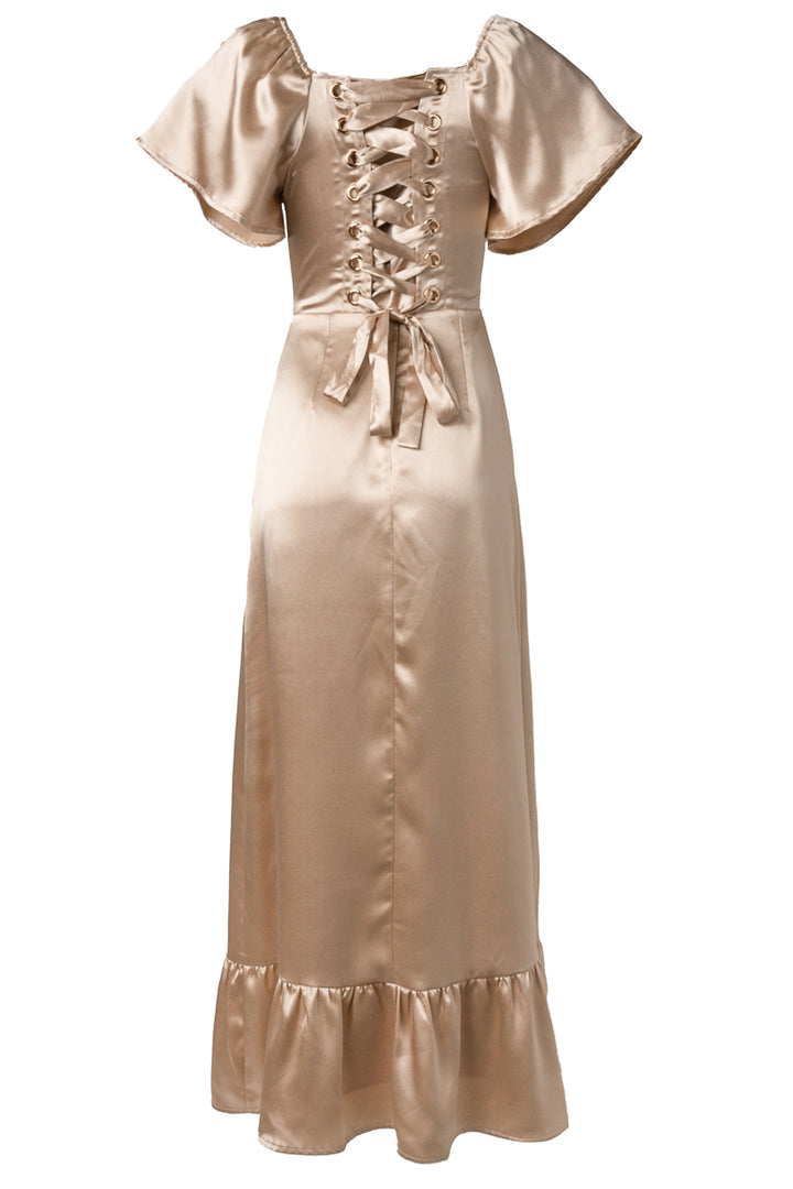 Maddie Dress in Champagne Satin-Adult
