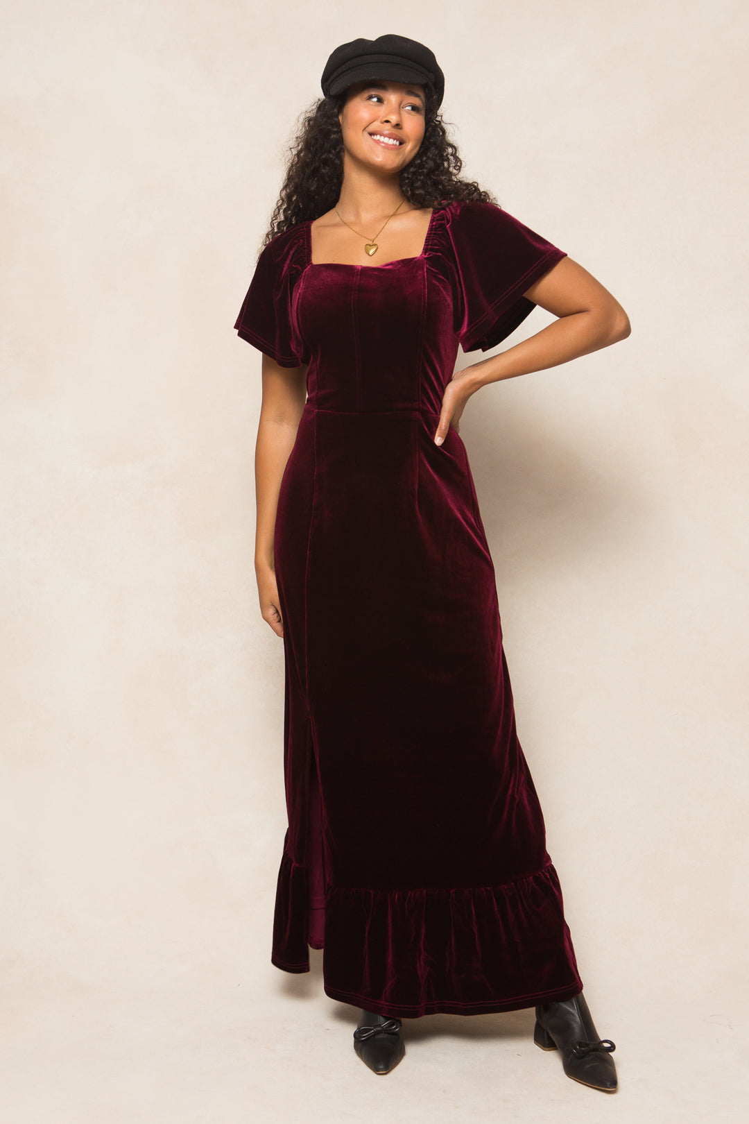 Maddie Dress in Wine Velvet