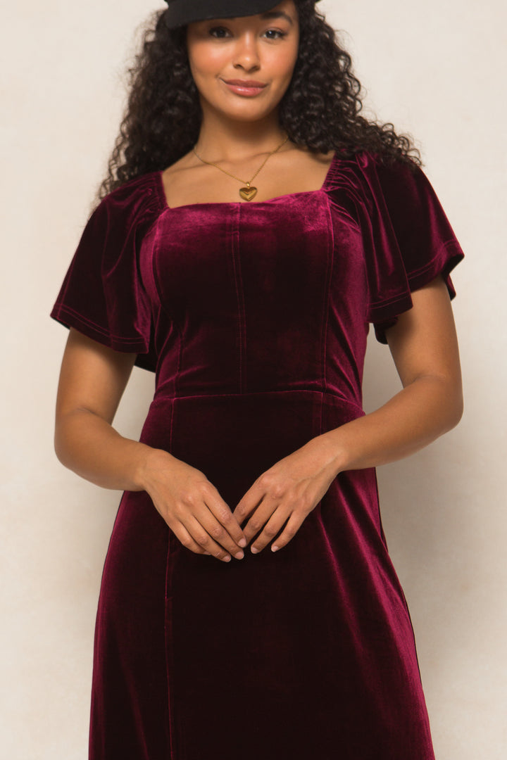 Maddie Dress in Wine Velvet - FINAL SALE