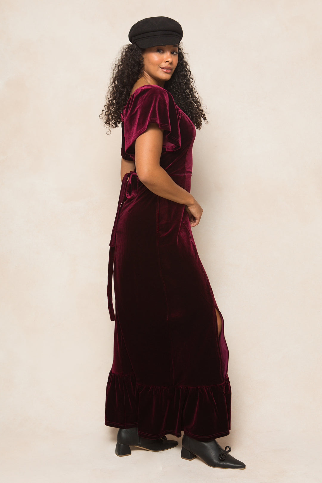 Maddie Dress in Wine Velvet