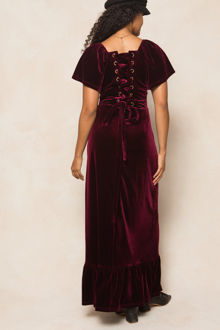 Maddie Dress in Wine Velvet - FINAL SALE