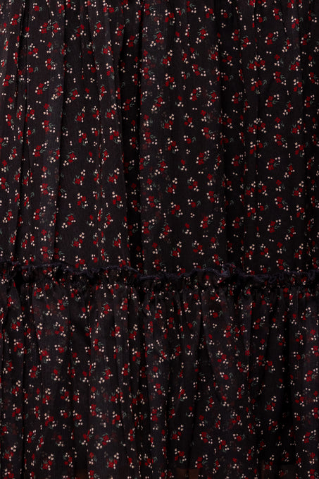Black dress with red floral pattern