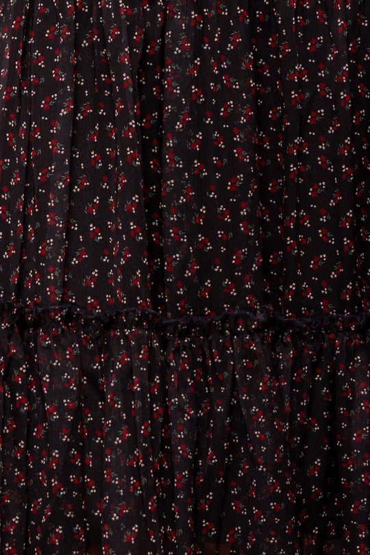Black dress with red floral pattern