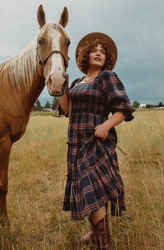 Madeline Dress in Navy Plaid