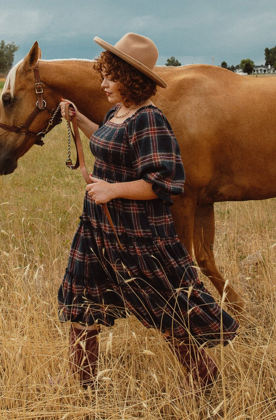 Madeline Dress in Navy Plaid