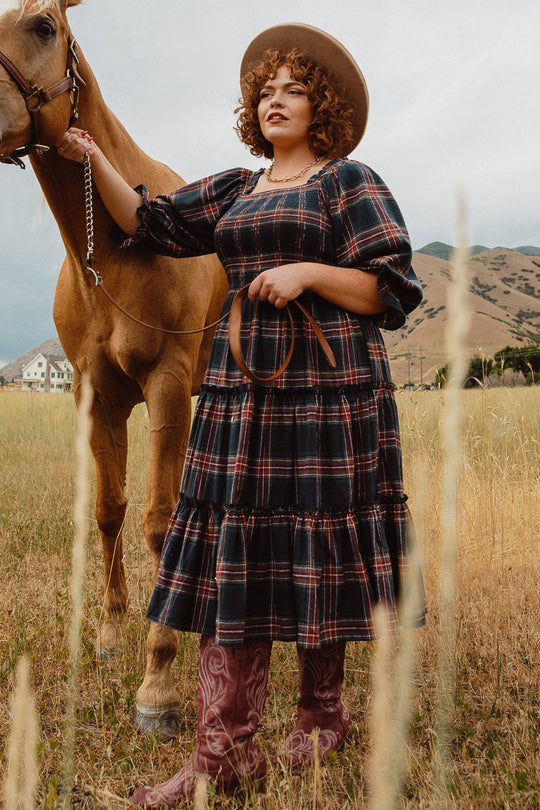 Madeline Dress in Navy Plaid