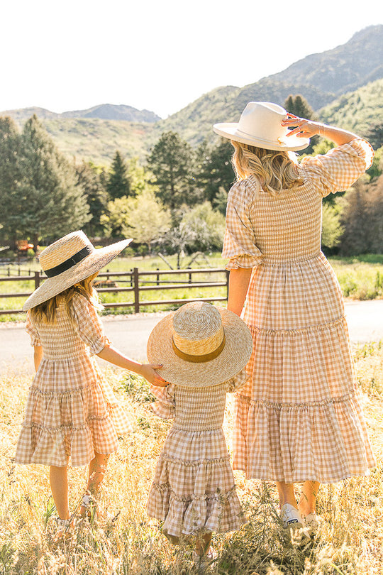 Mini Madeline Dress in Tan Gingham