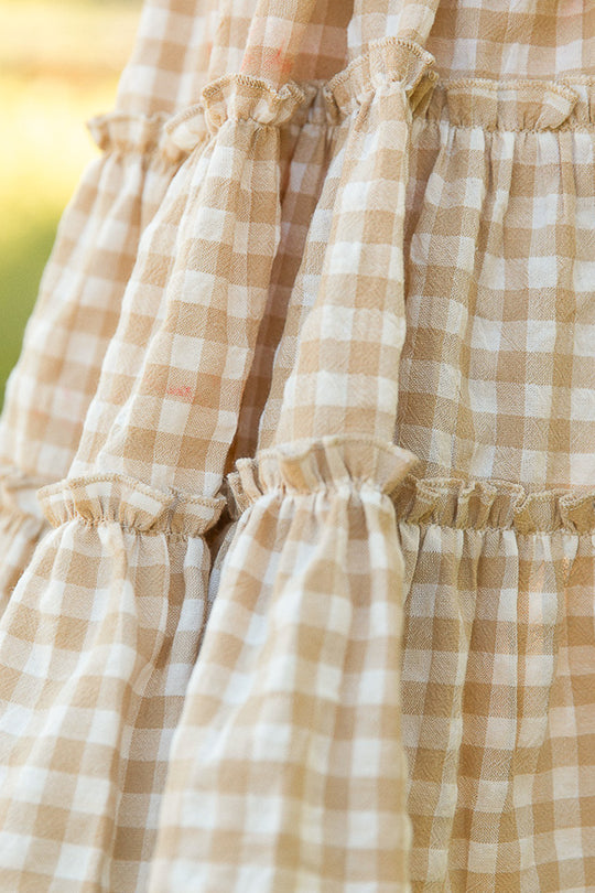 Mini Madeline Dress in Tan Gingham