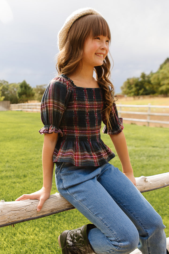Mini Madeline Top in Navy Plaid