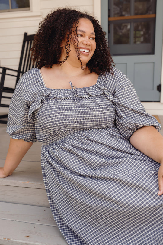 Mae 3/4 Sleeves Dress in Prussian Blue Plaid – Ivy City Co