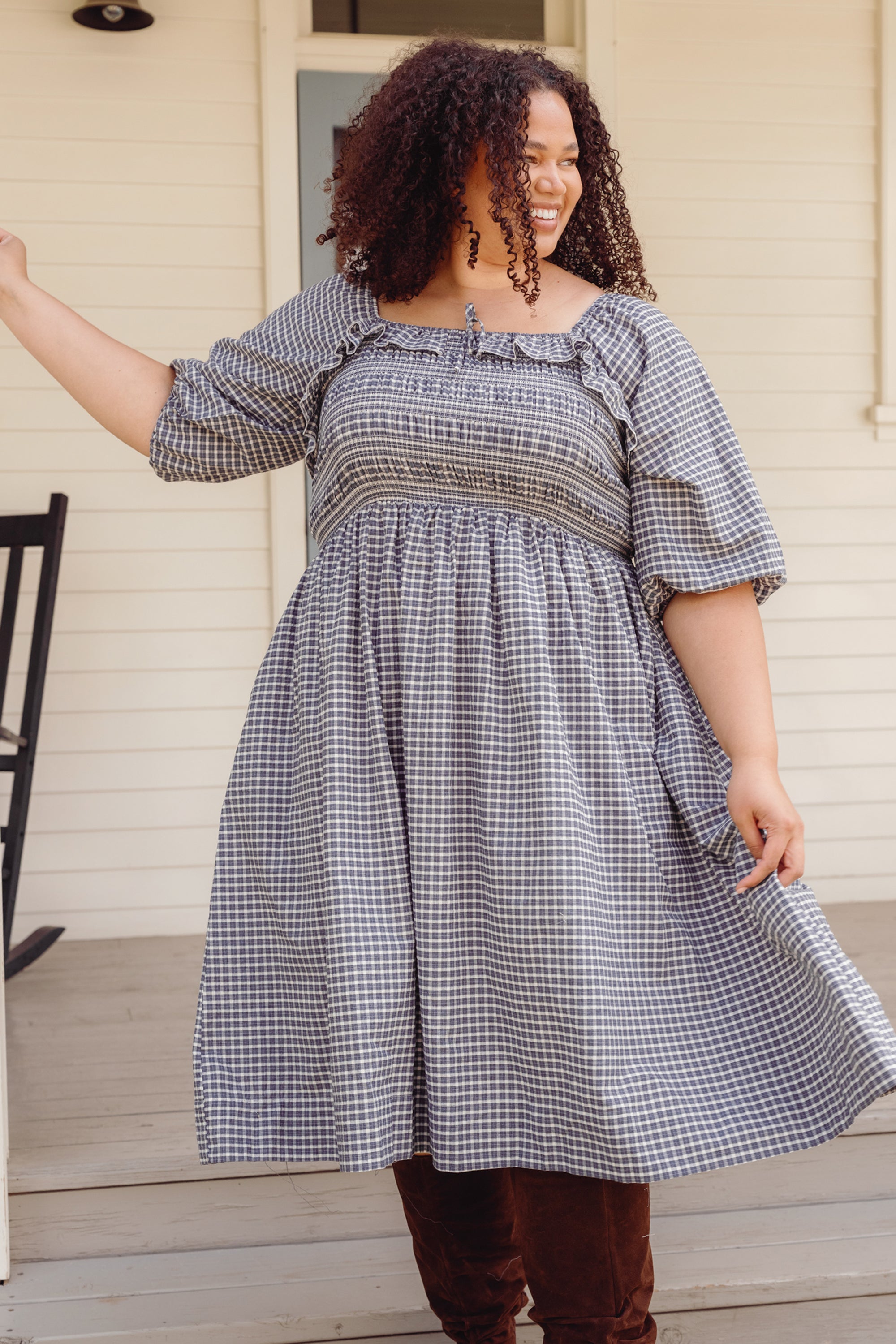 Mae 3/4 Sleeves Dress in Prussian Blue Plaid – Ivy City Co