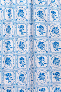 Mae Dress in Blue Floral Stamp