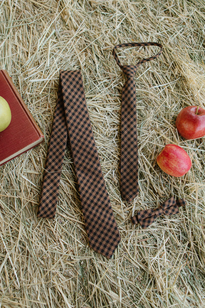 Baby Boys Henry Bow Tie in Maple Brown Gingham - FINAL SALE