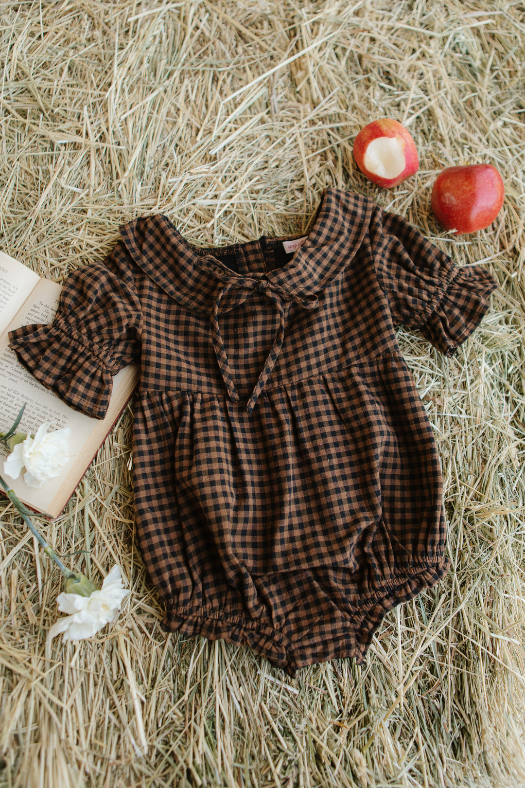 Baby Maple Romper in Brown Gingham