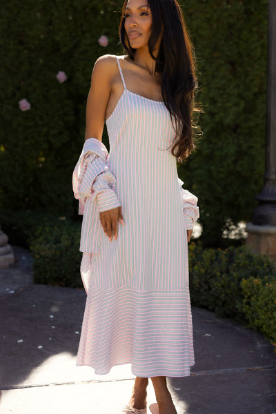 Marbella Dress in Green & Pink Pinstripe – Ivy City Co