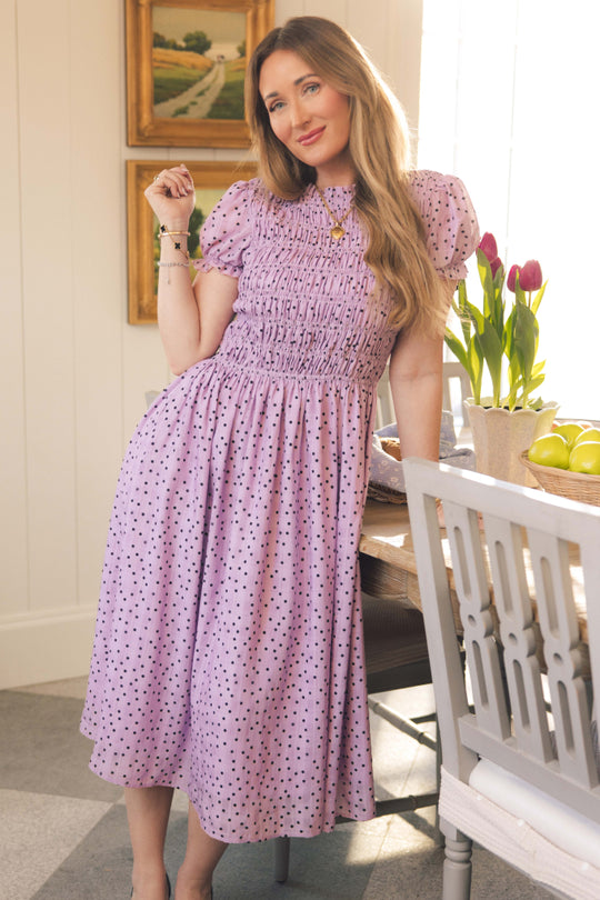 Marcell Dress in Purple Polka Dot
