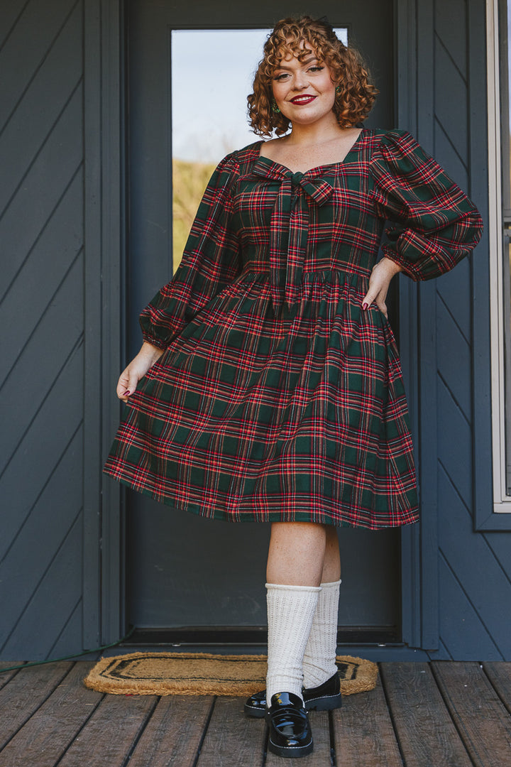 Margo Short Dress in Green Plaid