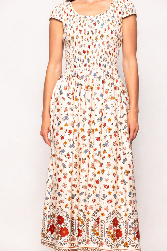Marlow Cap Sleeve Dress in Cream Ditsy Floral