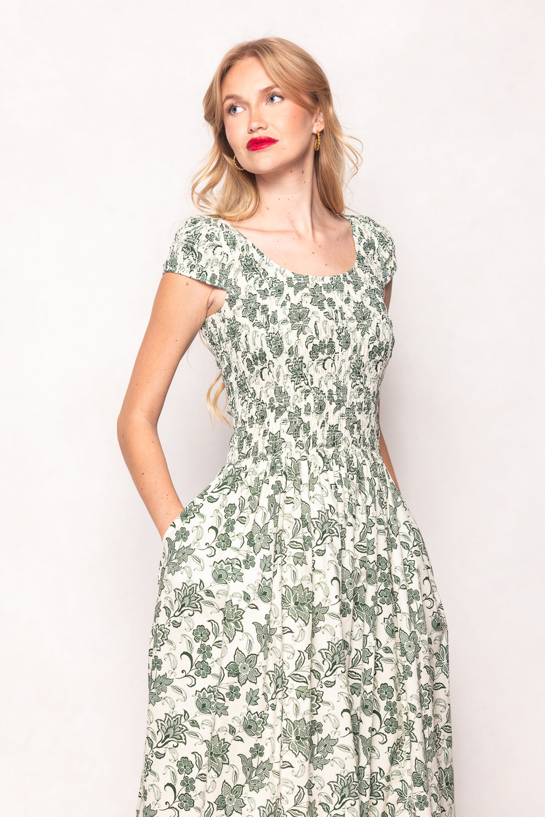 Marlow Cap Sleeve Dress in Vintage Sage Bloom