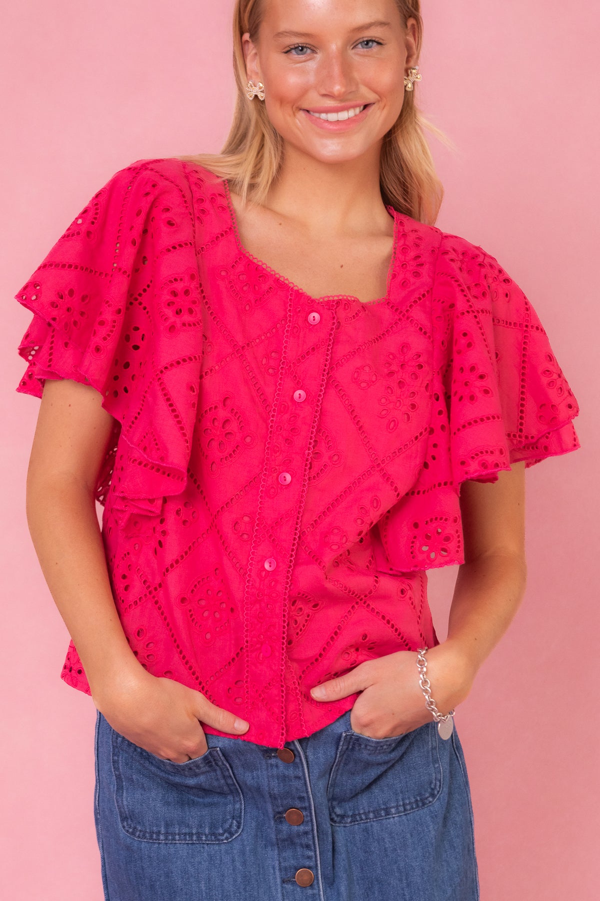 Marlowe Top in Pink Eyelet - FINAL SALE – Ivy City Co