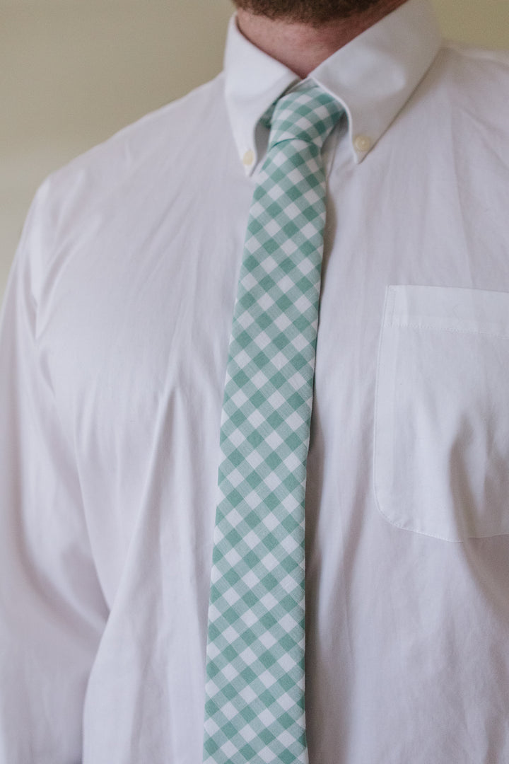 Max Mens Tie in Mint Gingham-Adult