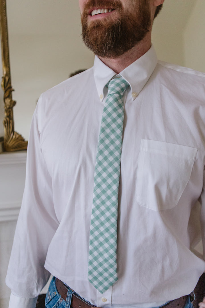 Max Mens Tie in Mint Gingham