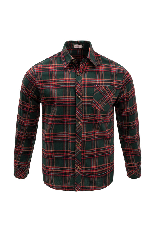Plaid shirt with red and green pattern on a white background