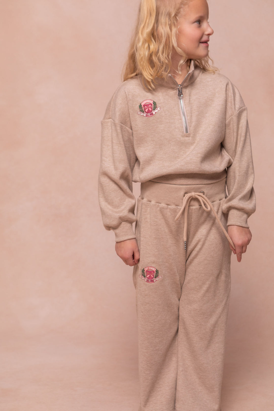 Mini Ivy Wide Leg Embroidered Sweatpants in Oatmeal