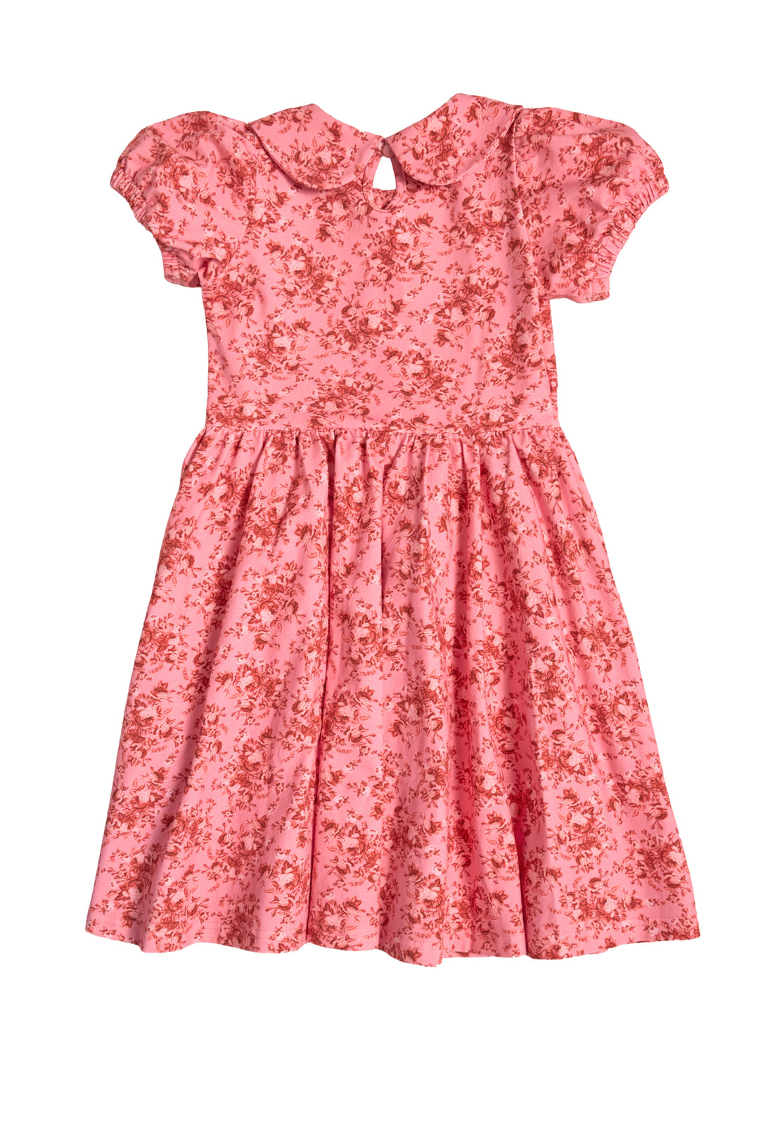 The Mini Alayna Play Dress in Desert Heritage Rose by Ivy City Co features a floral pattern, short sleeves, gathered waist, keyhole collar, and flared skirt—perfect for spring celebrations like Easter.